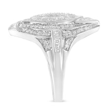 Load image into Gallery viewer, .925 Sterling Silver &amp; 1-1/8 Cttw Diamond Marquise Shaped Cluster Triple Halo Knot Cocktail Fashion Ring (I-J Color, I2-I3 Clarity) - Size 6
