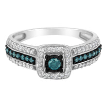 Load image into Gallery viewer, .925 Sterling Silver Treated Blue Miracle-Set Diamond Engagement Ring (1/2 Cttw, J-K Color, I1-I2 Clarity) - Size 6

