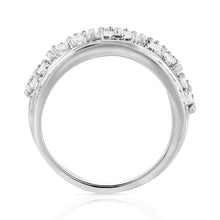 Load image into Gallery viewer, .925 Sterling Silver 2.0 Cttw Round &amp; Baguette Cut Diamond Multi-Row Channel Set Tapered Cocktail Fashion Ring (I-J Color, I3 Clarity) - Size 7
