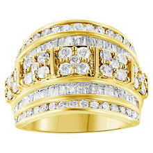 Load image into Gallery viewer, .925 Sterling Silver 2.0 Cttw Round &amp; Baguette Cut Diamond Multi-Row Channel Set Tapered Cocktail Fashion Ring (I-J Color, I3 Clarity) - Size 7
