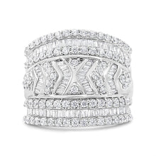 Load image into Gallery viewer, .925 Sterling Silver 2.0 Cttw Diamond Edge Multi-Row Ring Band ( J-K Color, I3 Clarity) - Ring Size 7
