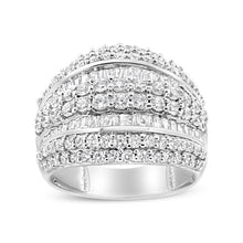Load image into Gallery viewer, .925 Sterling Silver 2.00 Cttw Round and Baguette-Cut Diamond Cluster Ring (H-I Color, I1-I2 Clarity) - Size 7
