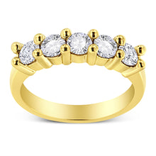 Load image into Gallery viewer, 14K Yellow Gold Plated .925 Sterling Silver 1.0 Cttw Shared Prong-set Round Diamond 5 Stone Band Ring (J-K Color, I1-I2 Clarity) - Size 7
