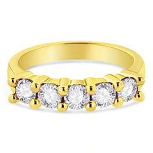 Load image into Gallery viewer, 14K Yellow Gold Plated .925 Sterling Silver 1.0 Cttw Shared Prong-set Round Diamond 5 Stone Band Ring (J-K Color, I1-I2 Clarity) - Size 7
