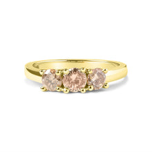 Load image into Gallery viewer, 10K Yellow Gold 1.00 Cttw Champagne Diamond 3-Stone Band Ring (J-K Color, I1-I2 Clarity)  - Size 7
