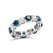 Load image into Gallery viewer, 14K White Gold 6 1/4 Cttw Alternating Lab-Grown White and Natural Treated Blue Diamond Eternity Band Ring (F-G Color, VS1-VS2 Clarity)

