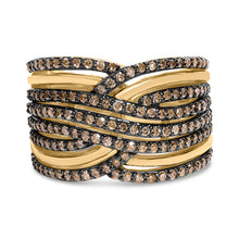 Load image into Gallery viewer, 10K Yellow Gold Plated .925 Sterling Silver 1.0 Cttw Champagne Diamond Multi Row Cross Over Band Ring - Size 7
