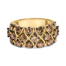 Load image into Gallery viewer, 10K Yellow Gold Plated .925 Sterling Silver 3.0 Cttw Champagne Diamond Multi Lattice Band Ring - Size 7
