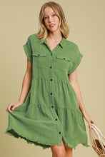 Load image into Gallery viewer, Green Full Size Button-Down Shirt Dress Plus Size Casual &amp; Simple Lightweight Dress
