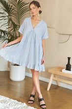 Load image into Gallery viewer, Ruffled Hem Striped V-Neck Babydoll Dress For Summer – Playful, Feminine, Fluttering, Stylish, Effortlessly Chic
