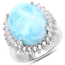 Load image into Gallery viewer, 17.62 Carat Genuine Larimar and White Topaz .925 Sterling Silver Ring
