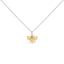 Load image into Gallery viewer, 14K Yellow Gold Plated Sterling Silver Diamond Accent Bee Pendant Necklace
