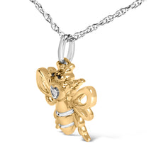 Load image into Gallery viewer, 14K Yellow Gold Plated Sterling Silver Diamond Accent Bee Pendant Necklace
