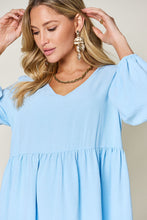 Load image into Gallery viewer, Light Green Double Take Full Size V-Neck Sleeve Tiered Dress with Pockets Elegant &amp; Comfortable Casual Dress
