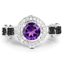 Load image into Gallery viewer, 1.02 Carat Genuine Amethyst, Black Diamond &amp; White Diamond .925 Sterling Silver Ring
