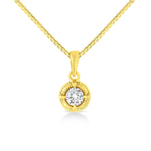 Load image into Gallery viewer, 14K Yellow Gold Plated .925 Sterling Silver 1/2 Cttw Brilliant Round Cut Diamond Solitaire Milgrain 18" Pendant Necklace (K-L Color, I2-I3 Clarity)
