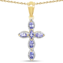 Load image into Gallery viewer, 14K Yellow Gold Plated 0.84 Carat Genuine Tanzanite .925 Sterling Silver Pendant
