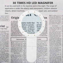 Load image into Gallery viewer, 30X Handheld Large Magnifying Glass 12 LED Illuminated Lighted Magnifier
