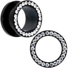 Load image into Gallery viewer, 9/16 Black Anodized Titanium Clear Gem Screw Fit Tunnel Set
