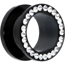 Load image into Gallery viewer, 9/16 Black Anodized Titanium Clear Gem Screw Fit Tunnel Set
