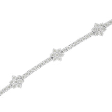 Load image into Gallery viewer, .925 Sterling Silver 1.0 cttw Miracle-Set Diamond Floral Station Tennis Bracelet (I-J Color, I3 Clarity) - 7-1/2"

