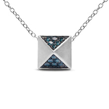 Load image into Gallery viewer, 14K White Gold 1/4 Cttw Treated Blue Diamond Matte Finished Pyramid Pendant Necklace (Blue Color, SI1-SI2 Clarity) - 18" Inches

