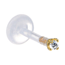 Load image into Gallery viewer, 14k Gold 2.5mm CZ Bioplast Push In Labret Monroe Tragus
