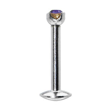 Load image into Gallery viewer, 16G Purple 2mm Gem Internally Threaded Labret Monroe Tragus
