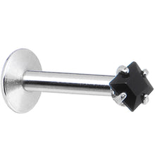 Load image into Gallery viewer, 16G Black 3mm Square Gem Internally Threaded Labret Monroe Tragus
