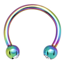 Load image into Gallery viewer, 16G 3/8 Clear Gem Rainbow Anodized Horseshoe Circular Barbell

