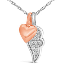 Load image into Gallery viewer, 14K Rose Gold Plated Sterling Silver 1/10 Cttw Diamond Heart &amp; Wing Pendant Necklace

