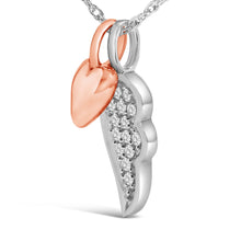 Load image into Gallery viewer, 14K Rose Gold Plated Sterling Silver 1/10 Cttw Diamond Heart &amp; Wing Pendant Necklace
