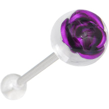 Load image into Gallery viewer, Floating Purple Rose Flower Barbell Tongue Ring
