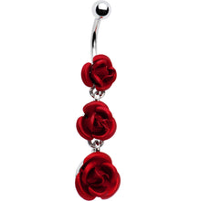 Load image into Gallery viewer, Ruby Red ROSE BOUQUET Dangle Belly Ring
