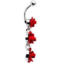 Load image into Gallery viewer, Ruby Red ROSE BOUQUET Dangle Belly Ring
