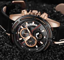 Load image into Gallery viewer, Men's Waterproof Sports  Watch With Leather Belts, Chronometers Day View Fluorescent Pointers Unique Design Perfect Gift
