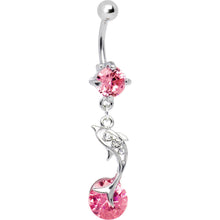 Load image into Gallery viewer, Leaping for Joy Dolphin Pink CZ Belly Ring
