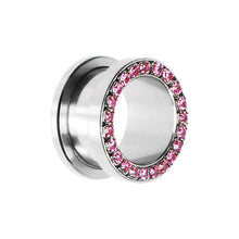 Load image into Gallery viewer, 5/8 Stainless Steel Pink Gem Screw Fit Tunnel
