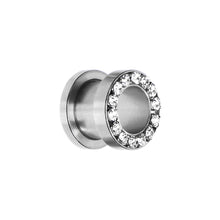 Load image into Gallery viewer, 00G Stainless Steel Clear Gem Screw Fit Tunnel
