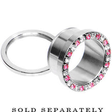 Load image into Gallery viewer, 26mm Stainless Steel Pink Clear Gem Screw Fit Tunnel
