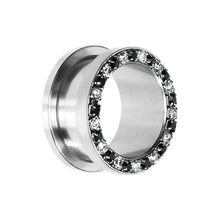 Load image into Gallery viewer, 18mm Stainless Steel Black Clear Gem Screw Fit Tunnel
