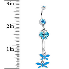 Load image into Gallery viewer, Aqua Cubic Zirconia Butterfly Dangle Belly Ring

