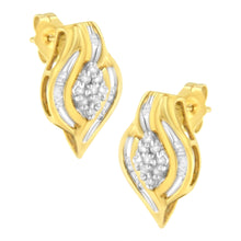 Load image into Gallery viewer, 10K Yellow Gold 1/3 cttw Round-Cut Diamond Cluster and Swirl Stud Earrings (J-K Clarity, I2-I3 Color)
