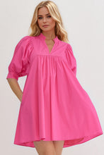 Load image into Gallery viewer, Pink Puff Sleeve Mini Dress Casual and Feminine Dress for Women Simple Classic Summer Dress
