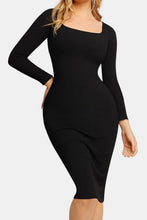 Load image into Gallery viewer, Elegant Black Full Size Built-In Shapewear Square Neck Long Sleeve Dress Sculpting Fit Dress for Women
