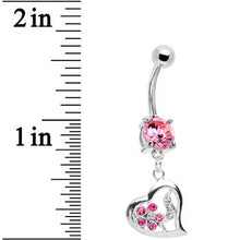Load image into Gallery viewer, Pink CZ Floral Heart Embrace Belly Ring
