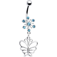 Load image into Gallery viewer, Aqua Crystal Explosion Butterfly Belly Ring
