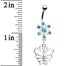 Load image into Gallery viewer, Aqua Crystal Explosion Butterfly Belly Ring
