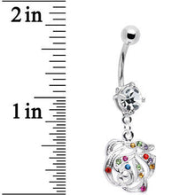 Load image into Gallery viewer, Multi Gem Blooming Rose Flower Dangle Belly Ring
