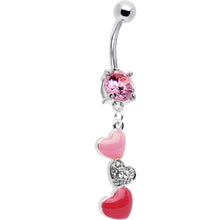 Load image into Gallery viewer, Pink CZ Passionate Hearts Dangle Belly Ring
